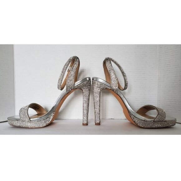 Steve Madden Damar Silver Rhinestone Platform Stiletto Heels Ankle Strap Sz 10 - Picture 6 of 12